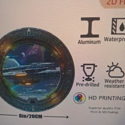 Vintage Space-themed Metal Tin Sign.