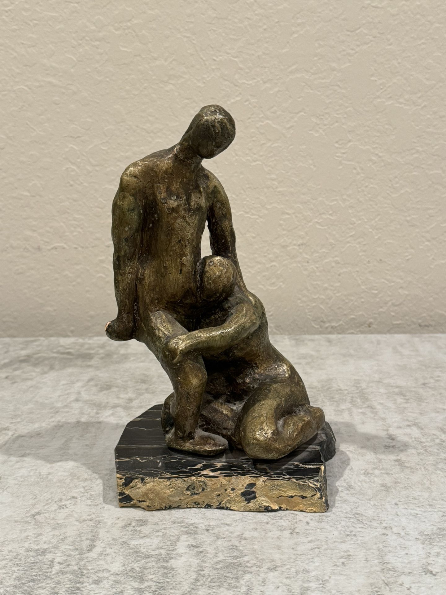 Midcentury Resin Sculpture of Man/Woman by Mystery Artist - Moses?