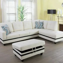 🔥ON SALE🔥 🌟BEUTIFUL White Sectional Sofa Set w/ Ottoman (Right Chaise)🔥Clearance🔥Save $130 👍90 days FREE FINANCING ❗NO CREDIT CHECK❗ 