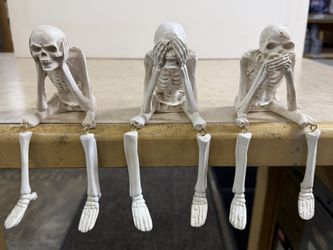 See Hear Speak No Evil Resin Jointed Skeleton Figurines Halloween Shelf Sitter Mantle Décor Set of 3 NEW!!!