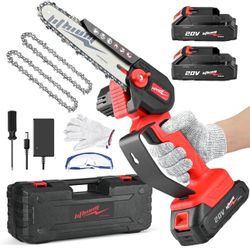 Mini Chainsaw 6-Inch Battery Powered - Cordless Electric Handheld Chainsaw with Security Lock [Seniors Friendly] - 21V Small Power Chain Saws with Man