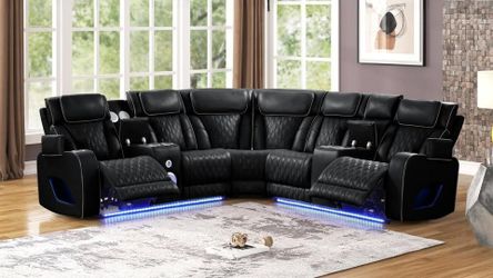 Luxurious Power Reclining Sectional w/Massage, LED Lighting, BT Speakers, Wireless Charging & More