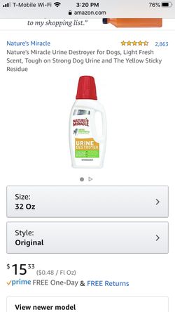 Natures miracle pet urine cleaning product