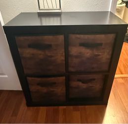 Black Cube Shelving Unit with 4 Fabric Bins