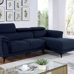Brand New Navy Adjustable Headrest And Chaise Sectional Sofa 