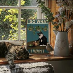 Decorative Metal Tuxedo Cat ”I do what I want” Sign