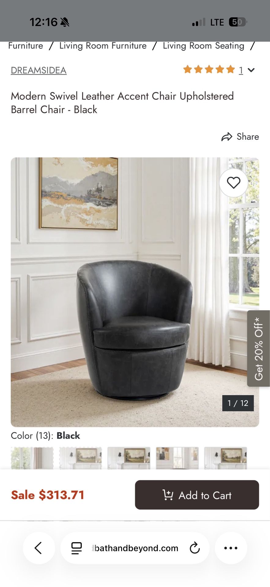 Modern Swivel Leather Accent Chair Upholstered Barrel Chair - Black