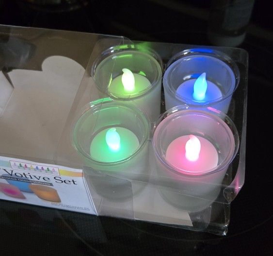 Color Changing LED Frosted Glass Tea/Votive 4 Piece Light Set (New in Box)
