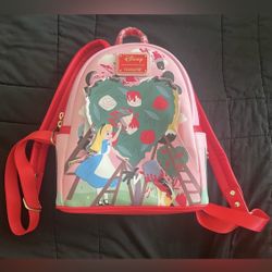 Loungefly Disney Alice in Wonderland mini backpack Red Pink Hearts Roses New