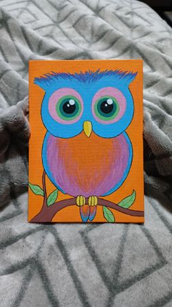 Colorful Owl Acrylic Painting on Canvas