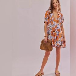 Free People Sugar Crush Babydoll Mini Dress in the Cobalt Combo colorwa