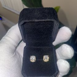 Moissanite Cushion Cut Stud Earrings - 925 Silver Gold Plated