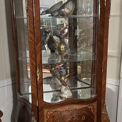Hutch Curio Cabinet Display Wood With Brass Delivery Free Concord Carved Shelf Glass Light 