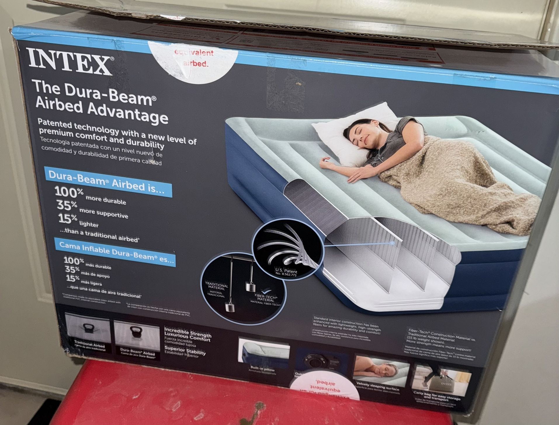 Queen Airbed Mattress Intex 18" Midrise W/Internal Pump & Built in Pillow (used)