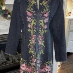 Live A Little Embroided Denim Town Coat Jacket Women's Med Excellent