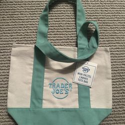 Trader Joe's Mini Canvas Tote Bag Spring 2026 Green NWT