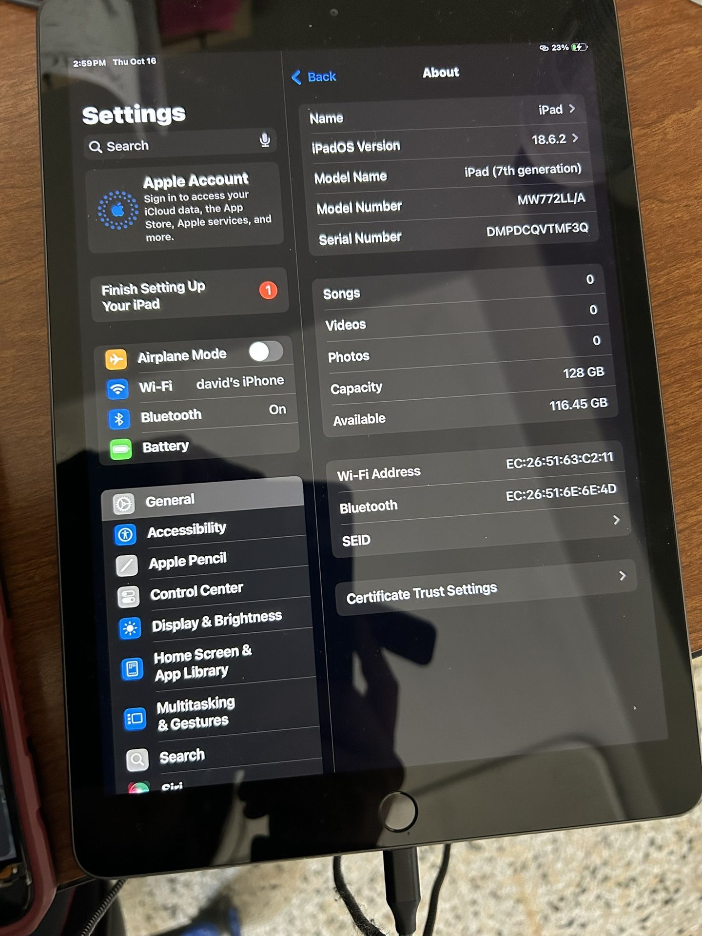 Apple iPad 7th Generation Space Gray 128 GB WiFi Only Tablet