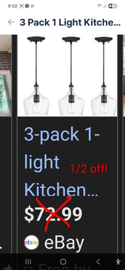 3 Pack 1 Light Kitchen Island Pendant Ceiling Light