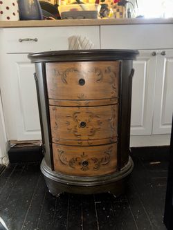 Round Wood Accent Table with 3 Drawers