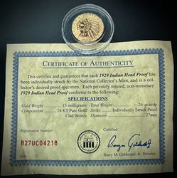 American Mint 1929 Indian Head Half Eagle 24k Gold Layered Proof REPLICA