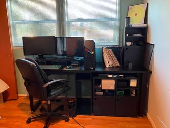 Large Solid PC Desk with chair and adjustable monitor risers *NOTE PC IS NOT INCLUDED*