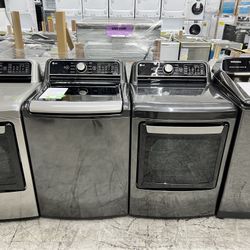 LG 5.5 cuft Mega Capacity washer and dryer in Black Stainless 