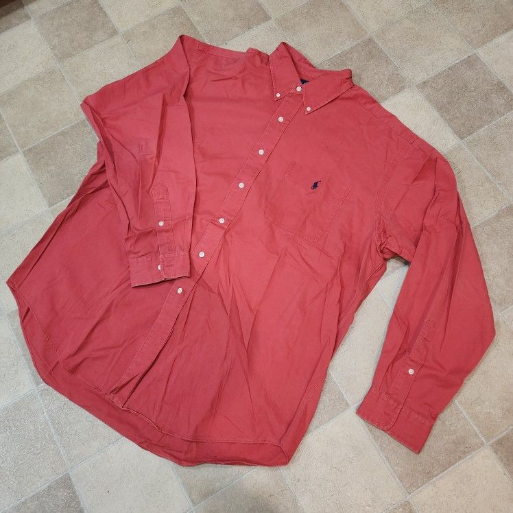 Ralph Lauren Men's XL Blake Long Sleeve Button Down Shirt Red 100%Cotton