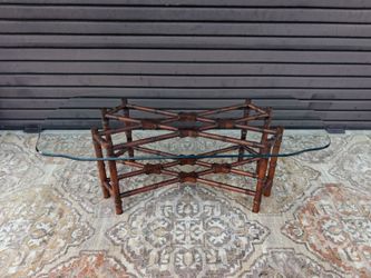 Fretwook Faux Bamboo Coffee Table Beveled Glass Top .