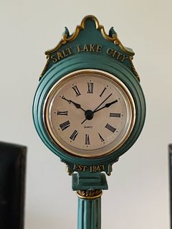 Salt Lake City Teal Decorative Clock 12” Tall on Base
