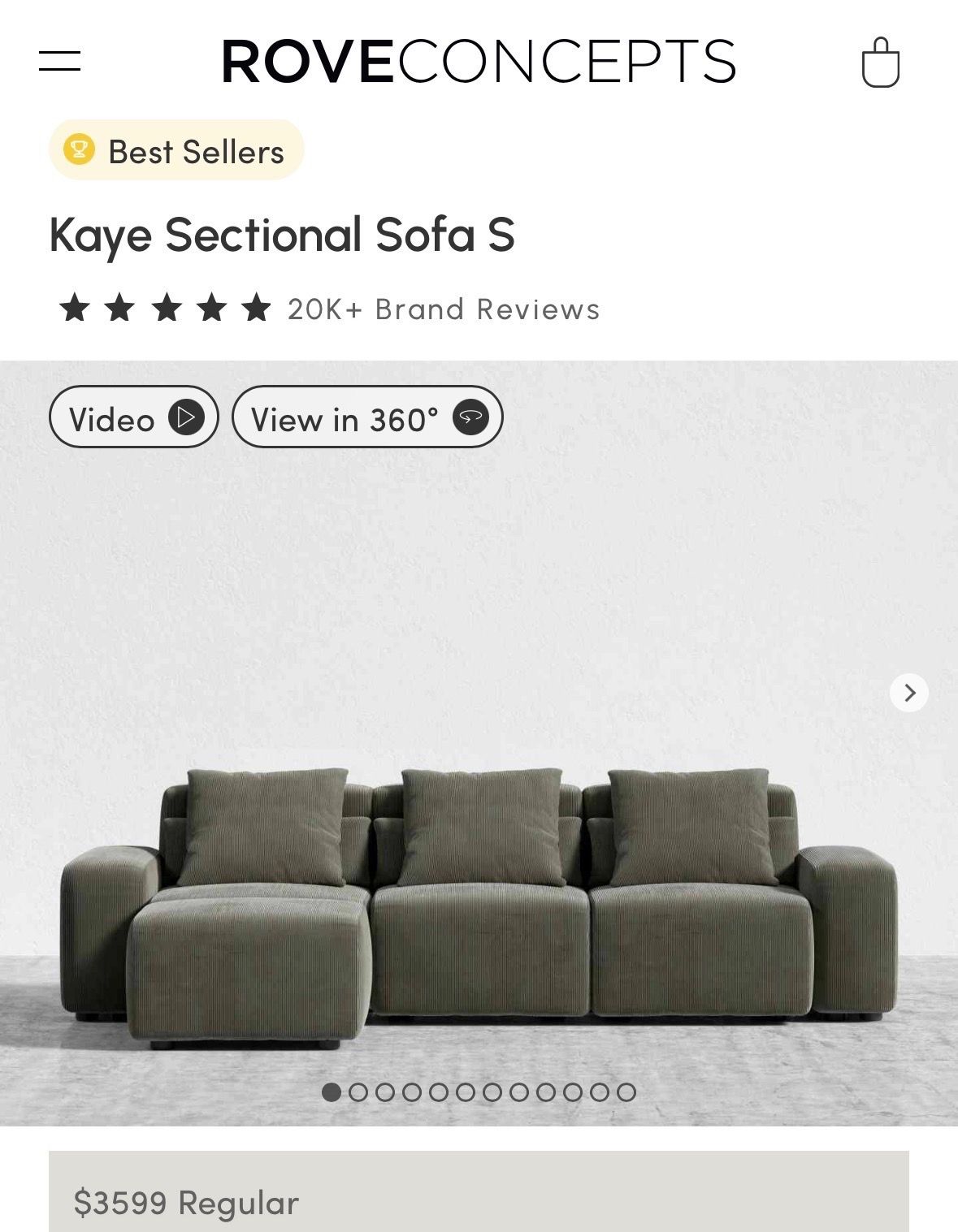 NEW Rove Concepts Kaye Modular Sectional Sofa S in Evergreen