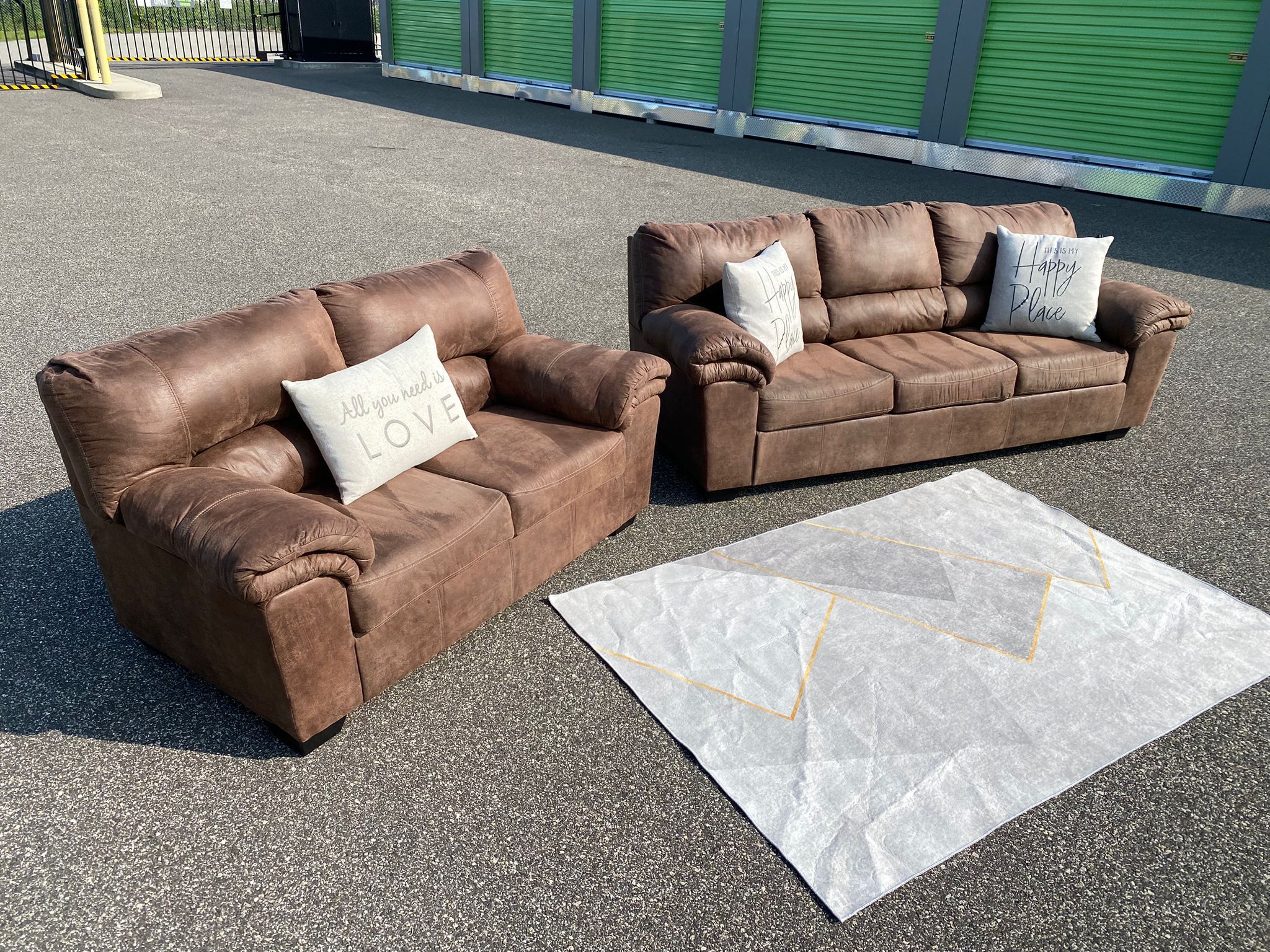 FREE DELIVERY - Comfortable Brown Microfiber Sofa and Love Seat - Look My Profile For More