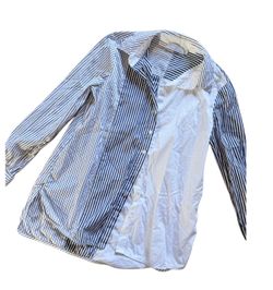 Anthropologie harshman cotton Striped White & Navy Long-Sleeve Button Shirt Sz m