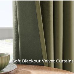 Topfinel Olive Green Velvet Curtains 84 Inches Long for Living Room,Blackout Thermal Insulated Curtains for Bedroom,Back Tab Modern Window Treatment f