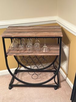 Industrial Wood & Metal Bar Cart with Wine Rack $75 OBO