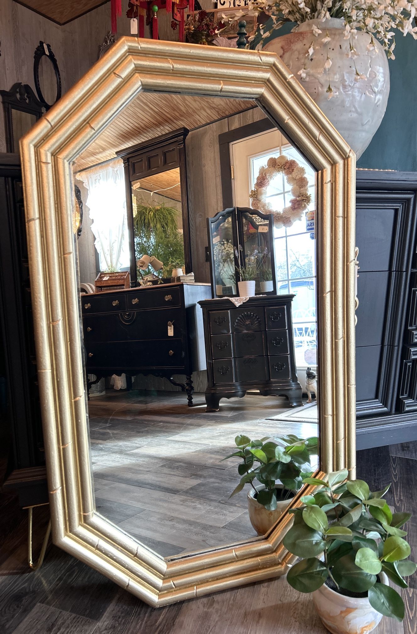 Large Vintage Gold Bamboo Framed Mirror