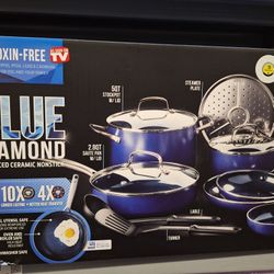 Blue Diamond 12-Piece Toxin-Free Ceramic Nonstick Pots and Pans Cookware Set, Dishwasher 