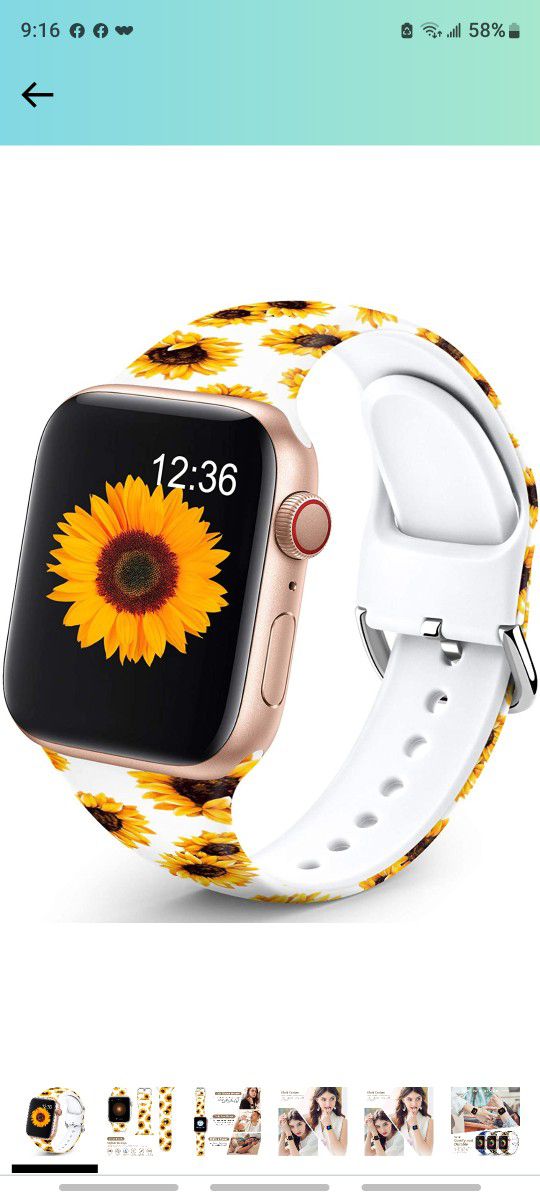 Sport Band Compatible with Apple Watch Bands 38mm 40mm 42mm 44mm for Women Men,Floral Silicone Printed Fadeless Pattern Replacement Strap Band for iWa