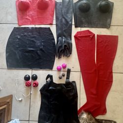 11  latex vinyl lingerie STOCKINGS CORSET FUR TAIL