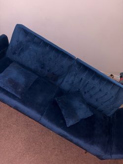 Navy Blue Velvet Tufted Modular Sectional Sofa with Gold Legs
