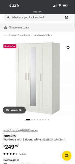 Wardrobe with 3 doors, white, ikea