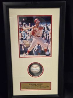 Johnny Bench Signed Baseball Framed with 8x10 Photo