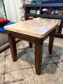 Marble Top Table Walnut Wood finish side table