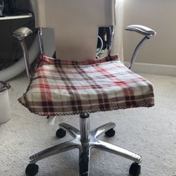 Plaid White Office Chair Wheels Adjustable Height