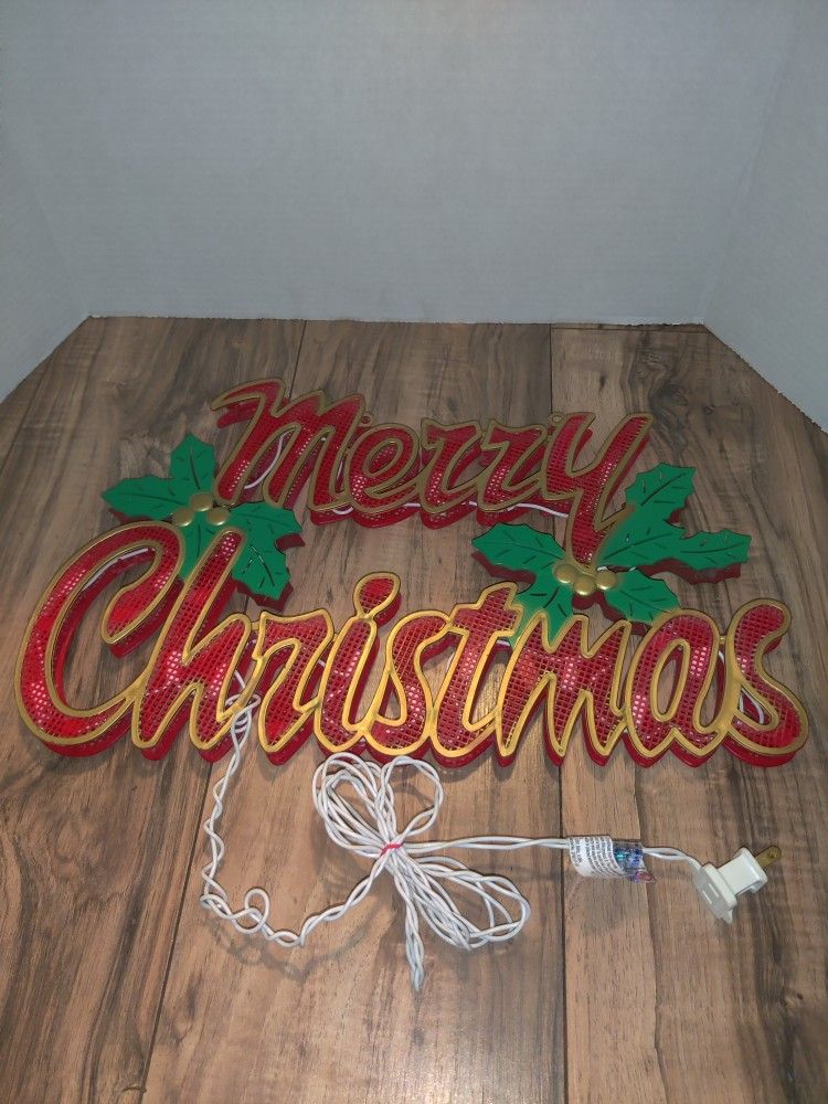 Vintage 60's MERRY CHRISTMAS Light-Up Door Wall Sign Holiday Decor Plastic.