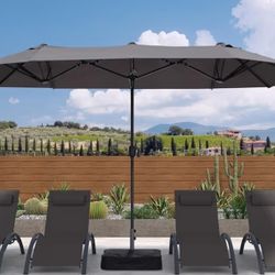 PURPLE LEAF 13ft Patio Market Umbrella with Base Double-Sided Rectangle Outdoor Table Sun Umbrellas with Crank 12 Heavy Duty Sturdy Ribs for Pool Beac