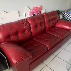 Sofá de cuero rojo de 3 puestos