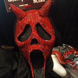 Fun World Devil Face Bling Mask - Ghostface Lives Diamond Rhinestone Scream Costume Masks