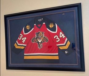 Vintage Florida Panthers #34 NHL Jersey. Framed 54” x 41”. Ideal for Florida Panthers Collector.