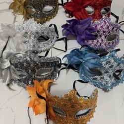 Elegant Masquerade Masks with Floral Embellishments – Set of 7