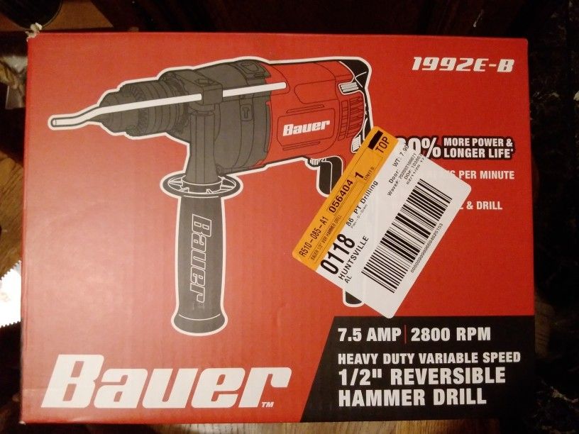 Bauer 1/2" Reversible Hammer Drill. Model-1992E-B